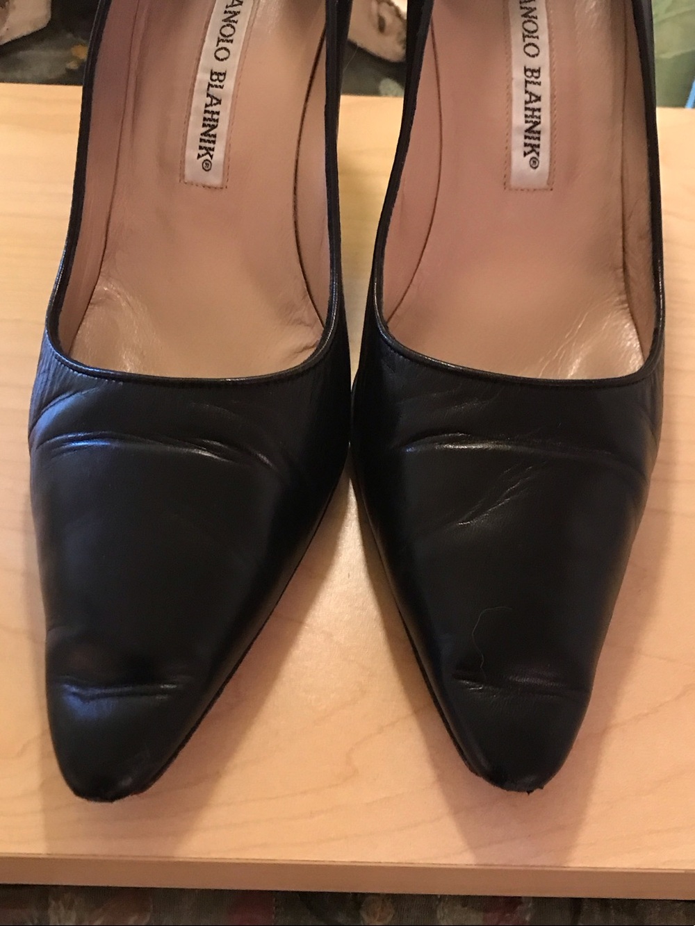 Manolo Blahnik Black Leather Pointed Pumps - Picture 2 of 5